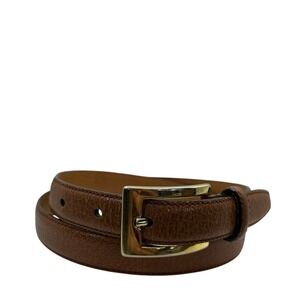 Basile Tan Pebbled Leather Belt Made in Italy Solid Brass Buckle Size 80/95